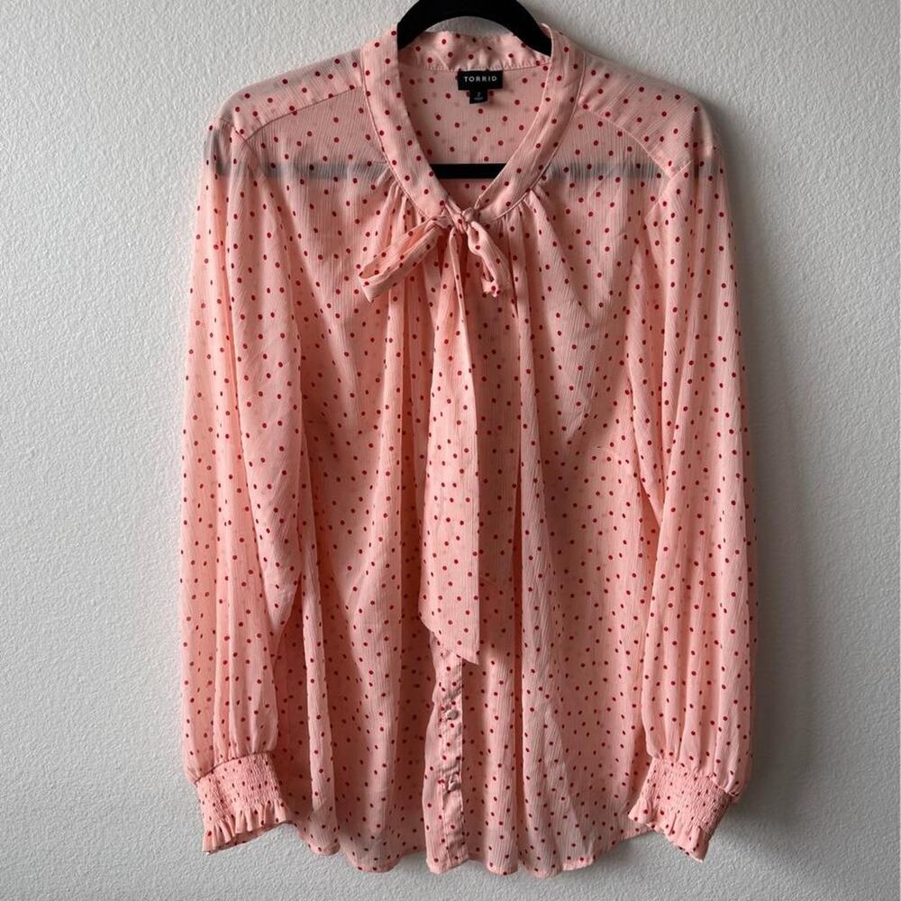 Torrid pink and red polka dot blouse